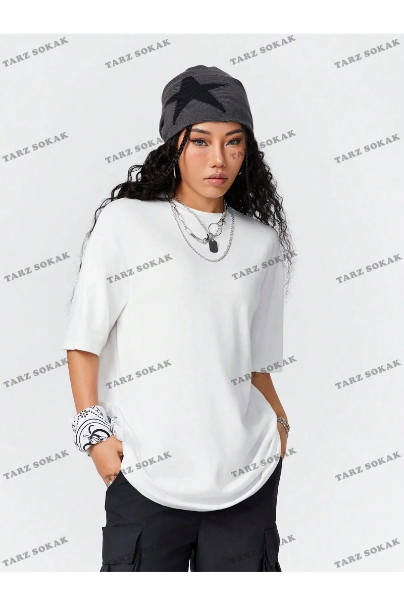 Unisex BAY  Kadın Ultra Bol Basic Harfli Tişört KOD-1383