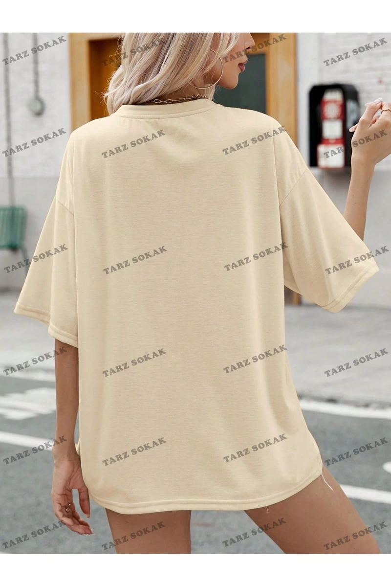 Unisex BAY  Kalp Desenli Düşük Omuz Tişört KOD-1361
