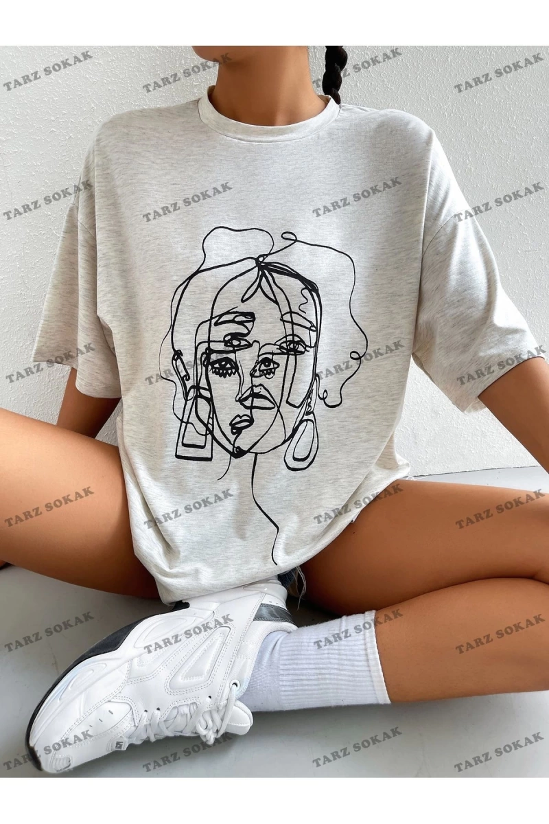 Unisex BAY  Şekil Grafiği Düşük Omuzlu Tişört KOD-1310