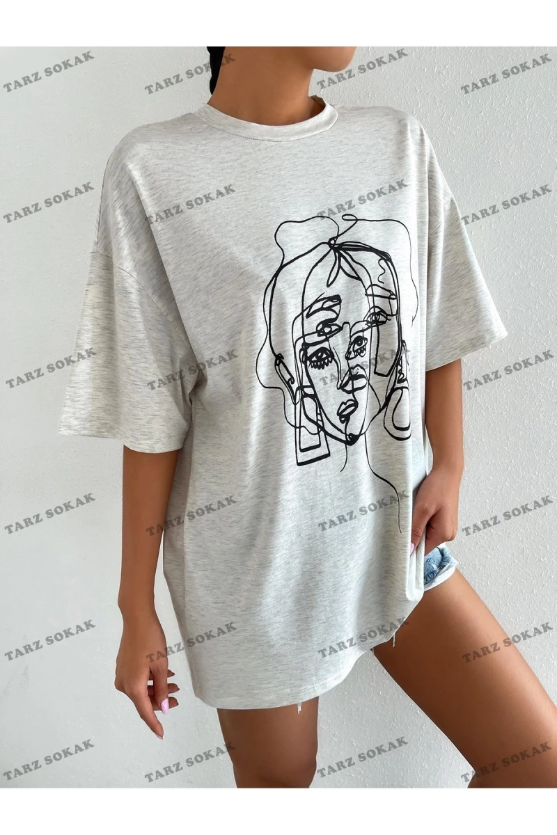 Unisex BAY  Şekil Grafiği Düşük Omuzlu Tişört KOD-1310
