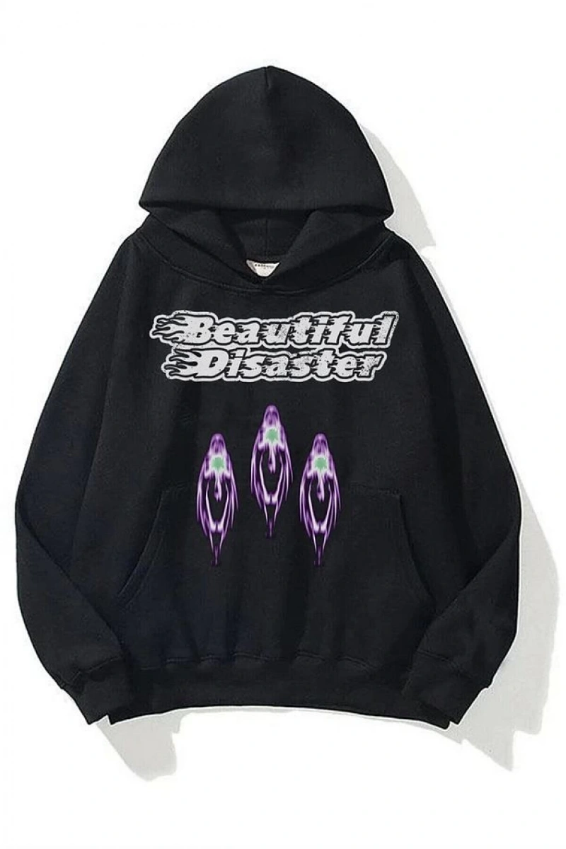 Unisex Beautiful Disaster Sweatshirt Hoodie Siyah