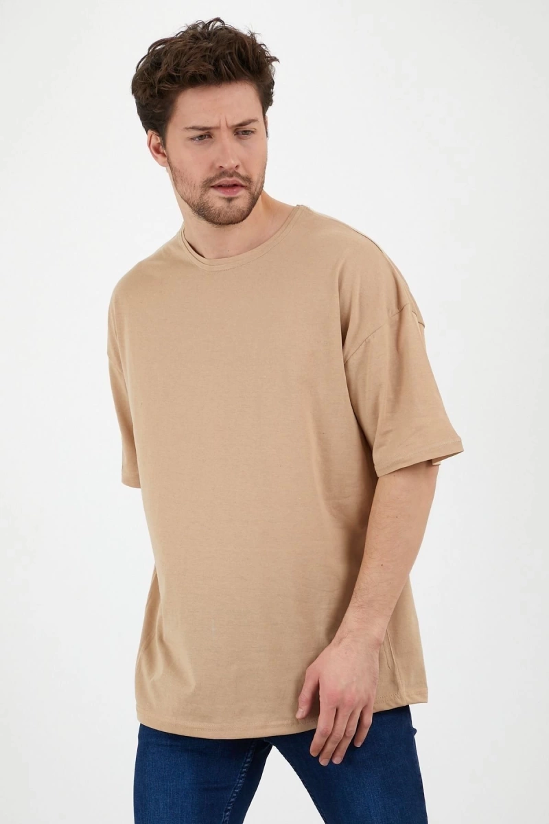 Unisex Bej Bol Kesim Oversize Tshirt