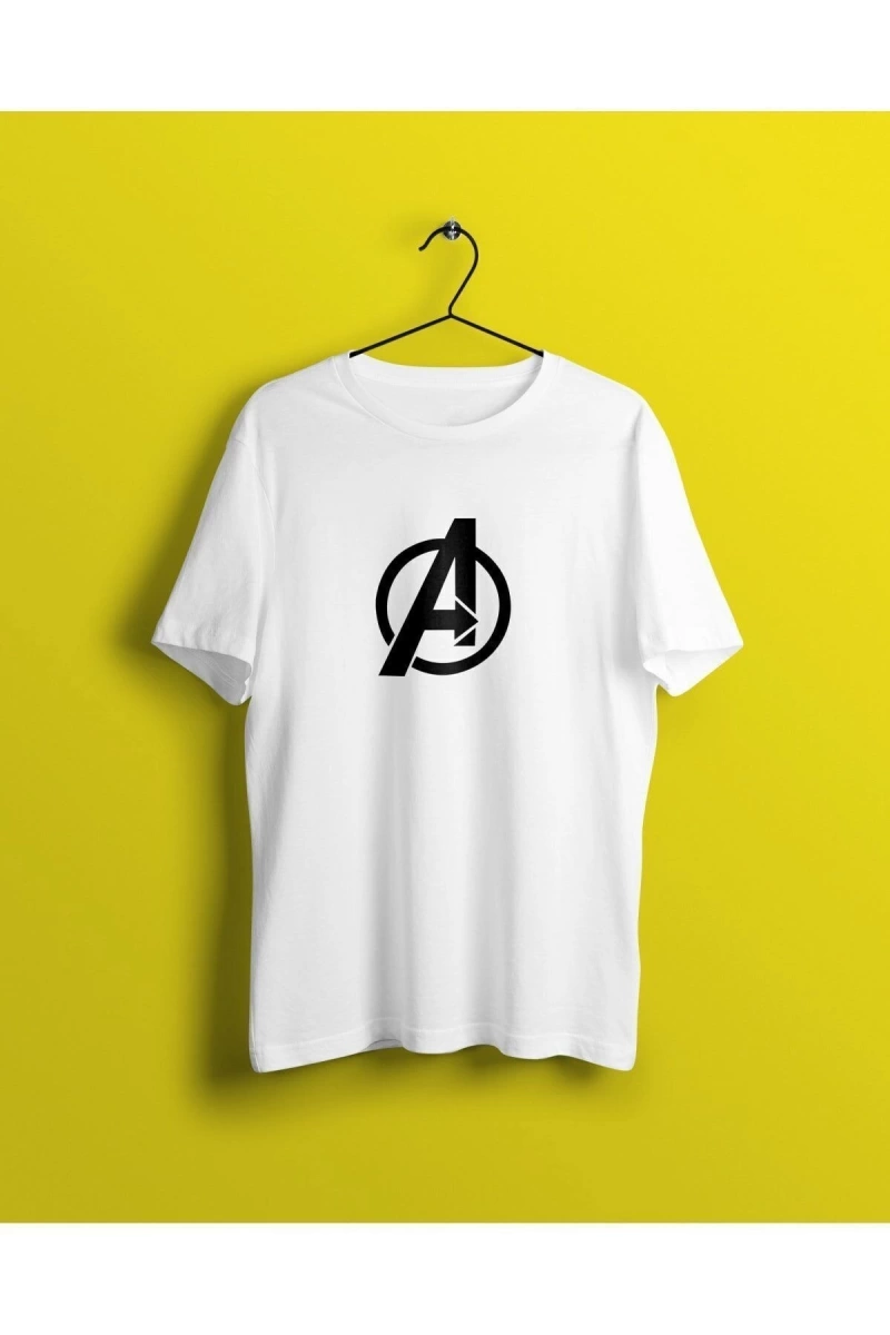 Unisex Beyaz Avengers Baskılı T-shirt