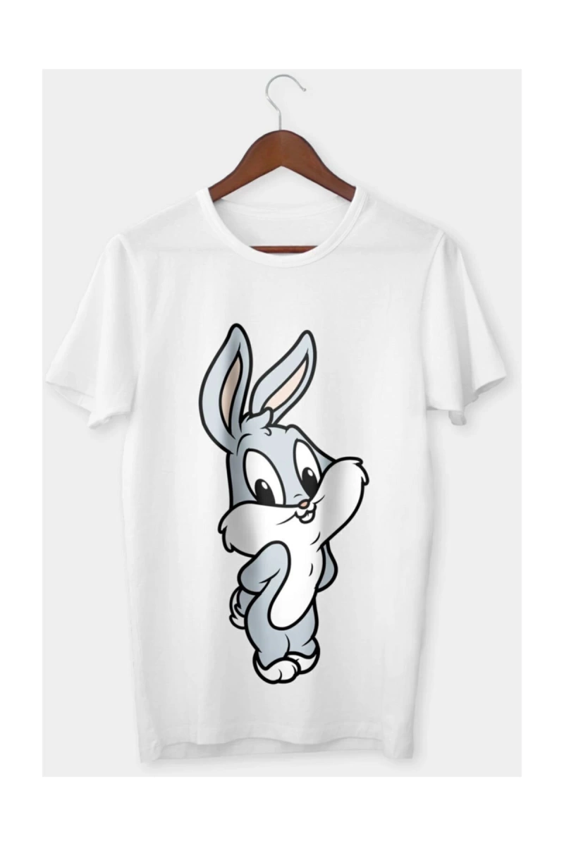 Unisex Beyaz Bugs Bunny Baskılı T-shirt