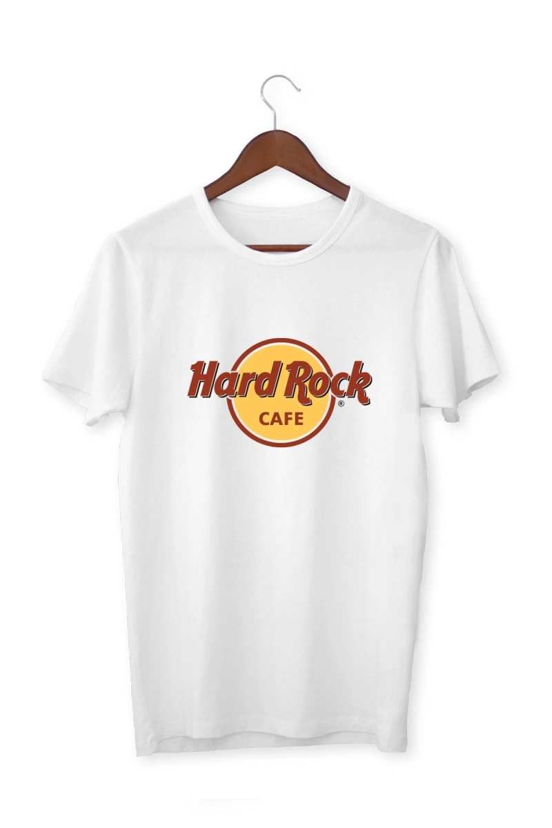 Unisex Beyaz Hardrock Baskılı T-shirt