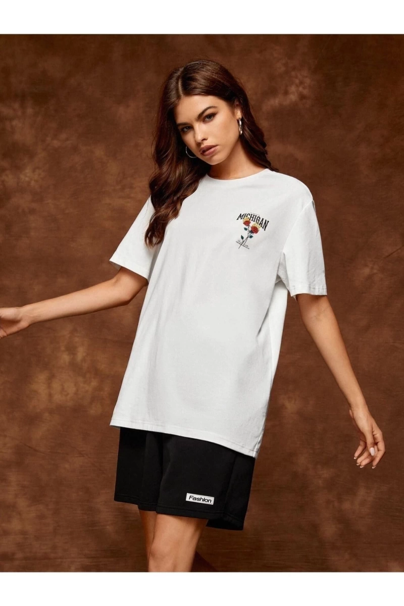 Unisex Beyaz Mıchıgan Baskılı 2li Set Sevgili Çift Kombini