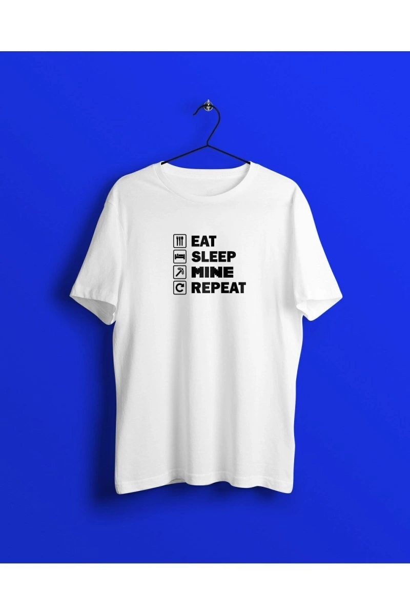 Unisex Beyaz Minecraft Baskılı T-shirt