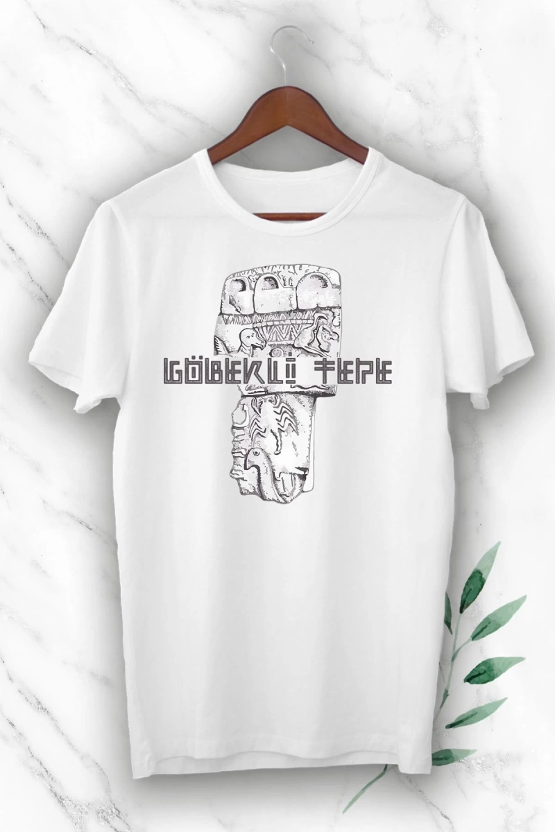 Unısex Beyaz Mitoloji Göbeklitepe Baskılı Tişört