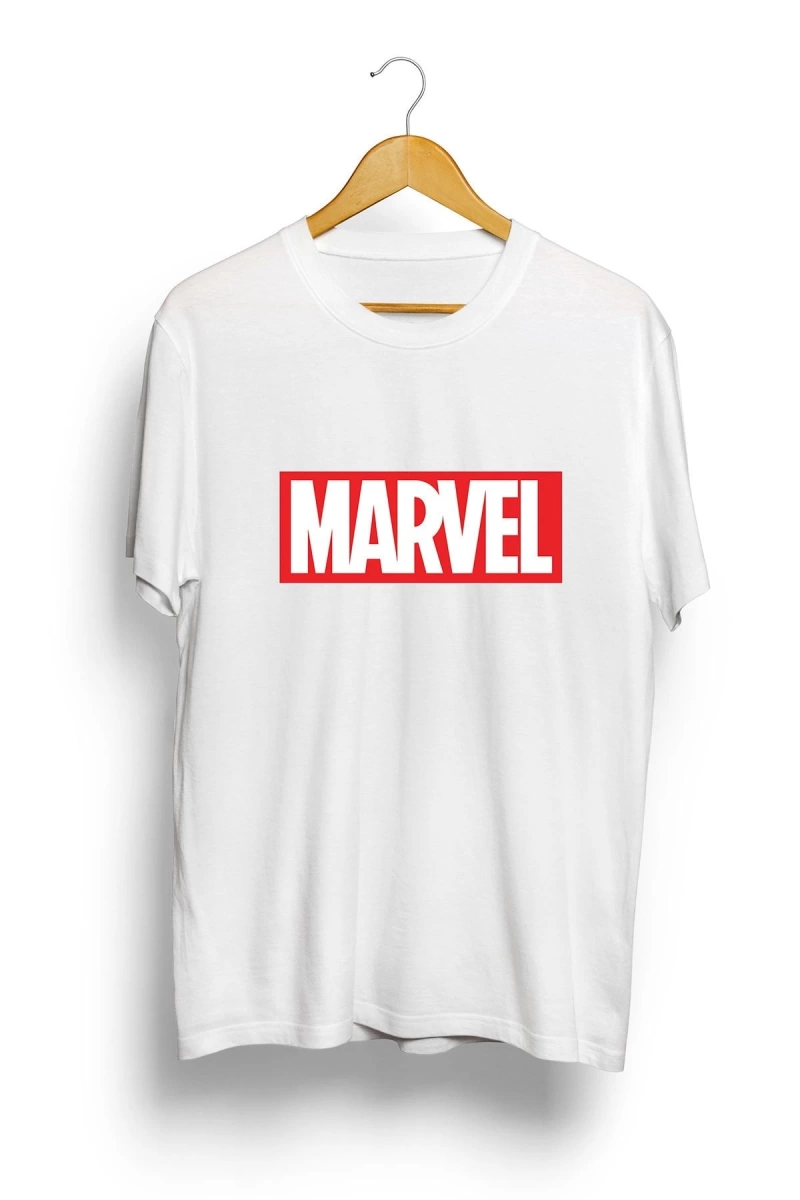 Unisex Beyaz Oversize Marvel Baskılı T-shirt