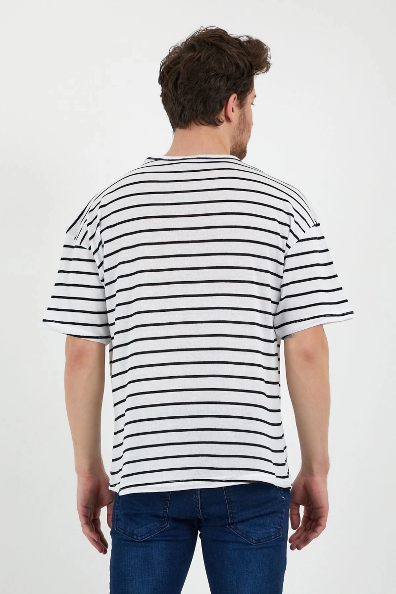Unisex Beyaz Siyah Çizgili Oversize Tshirt