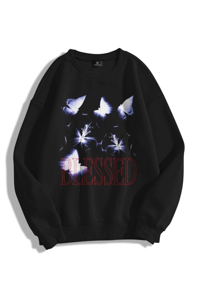 Unisex Blessed Bisiklet Yaka Sweatshirt