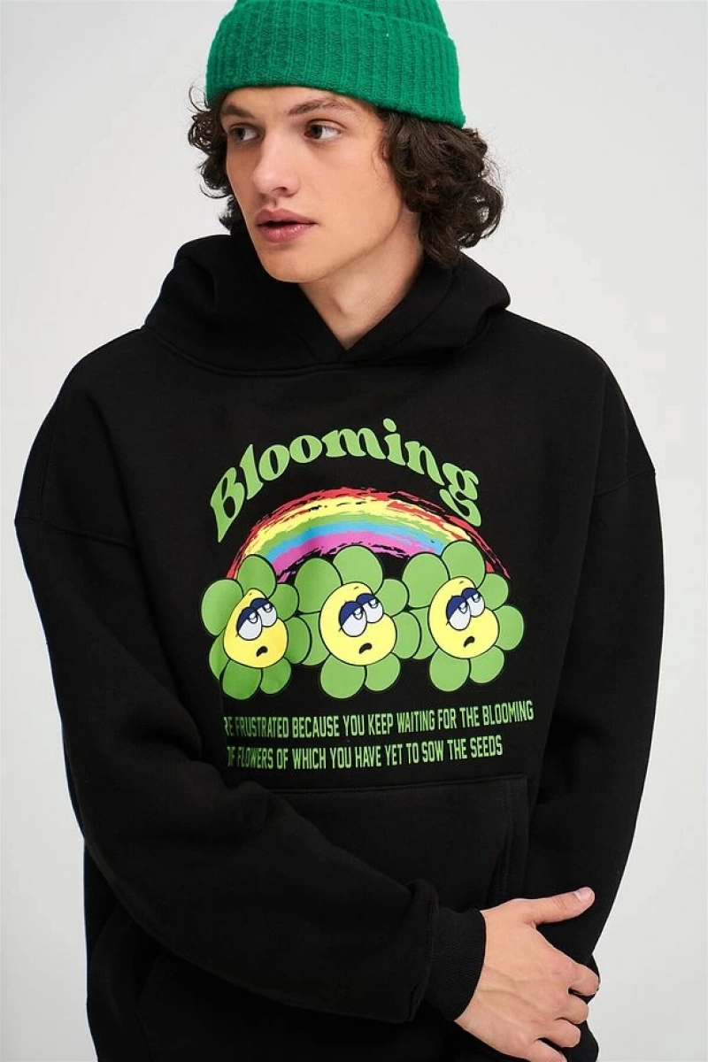 Unisex Blooming Sweatshirt Hoodie Siyah