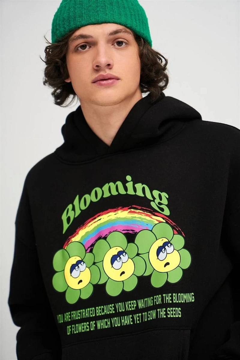 Unisex Blooming Sweatshirt Hoodie Siyah