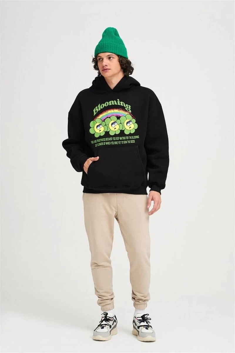 Unisex Blooming Sweatshirt Hoodie Siyah