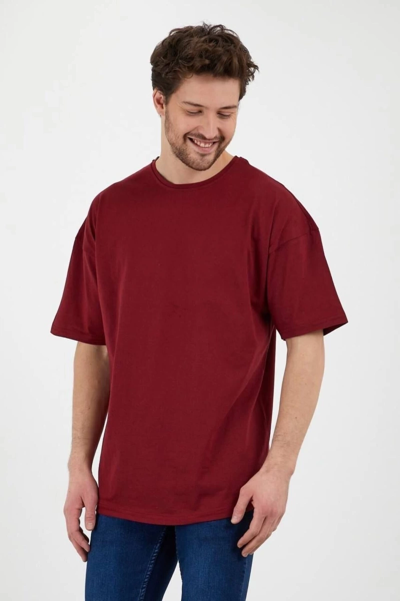 Unisex Bordo Bol Kesim Oversize Pamuklu Tshirt