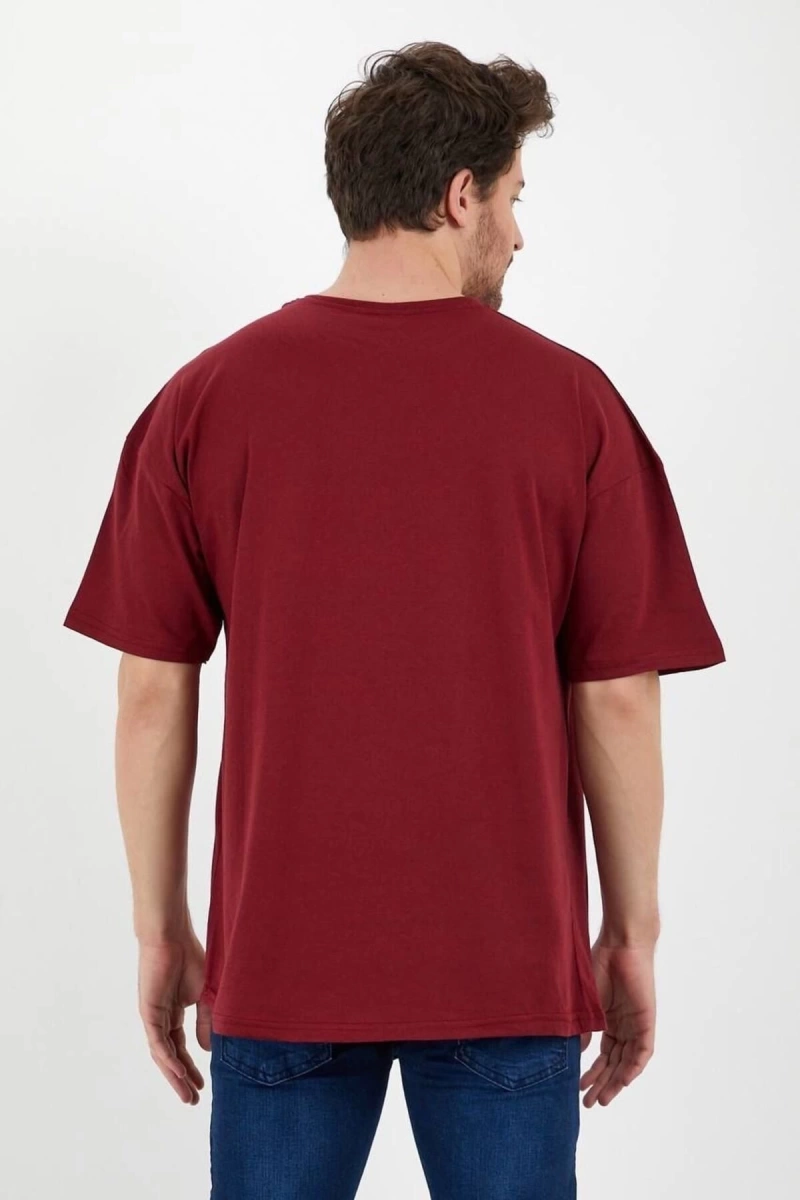 Unisex Bordo Bol Kesim Oversize Pamuklu Tshirt