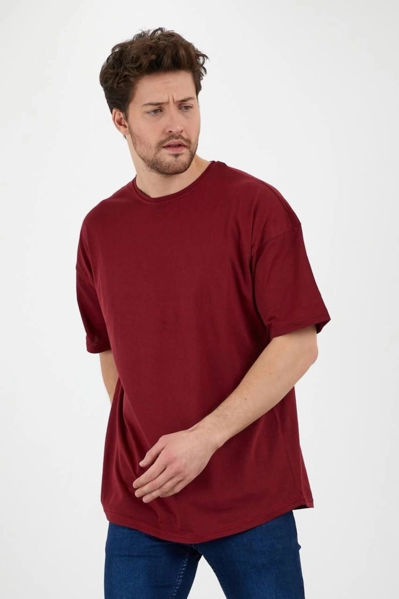 Unisex Bordo Bol Kesim Oversize Pamuklu Tshirt