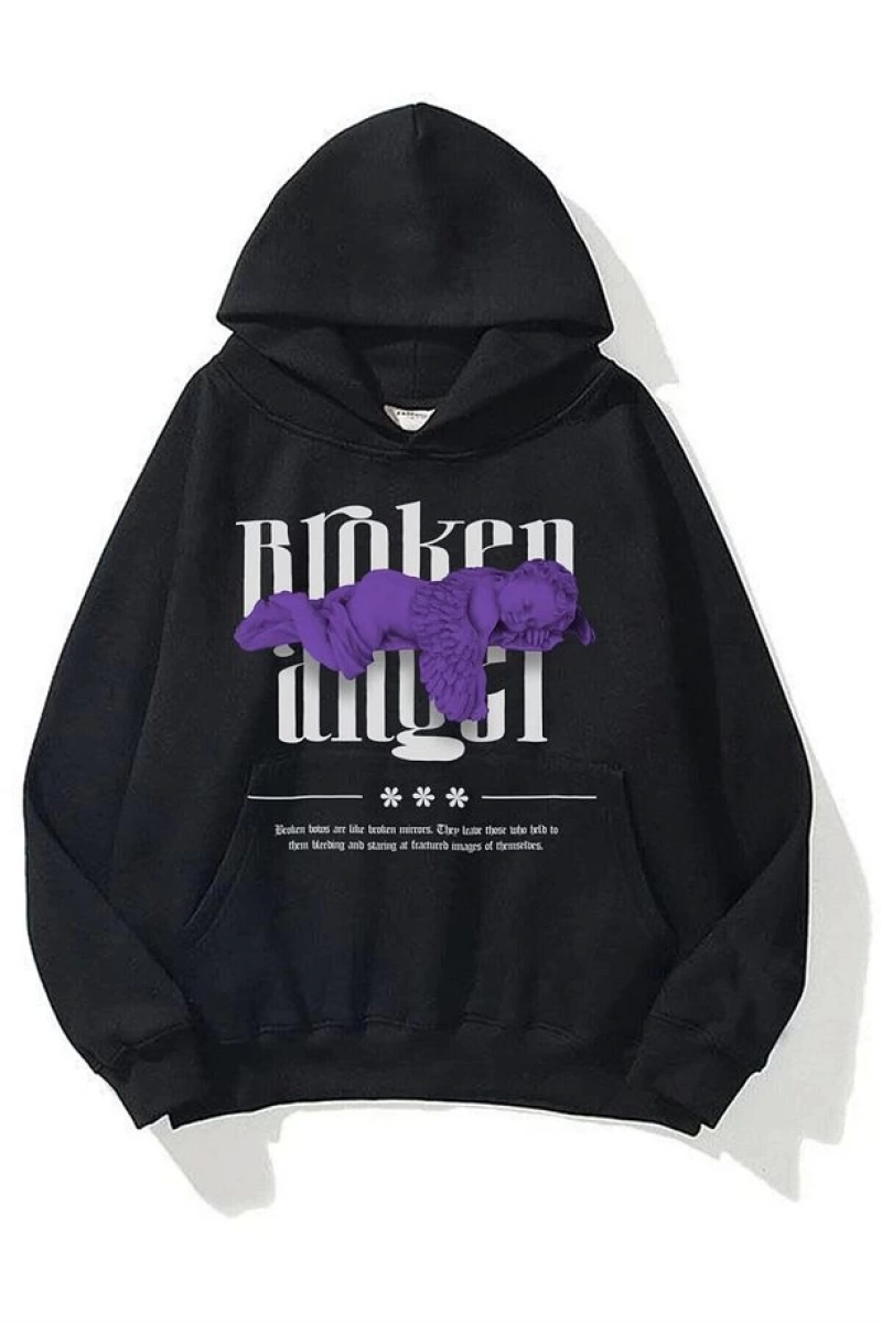 Unisex Broken Angel Sweatshirt Hoodie Siyah