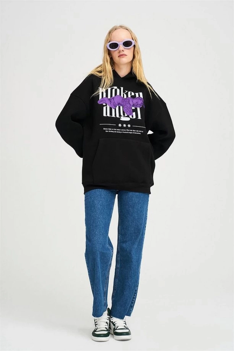 Unisex Broken Angel Sweatshirt Hoodie Siyah