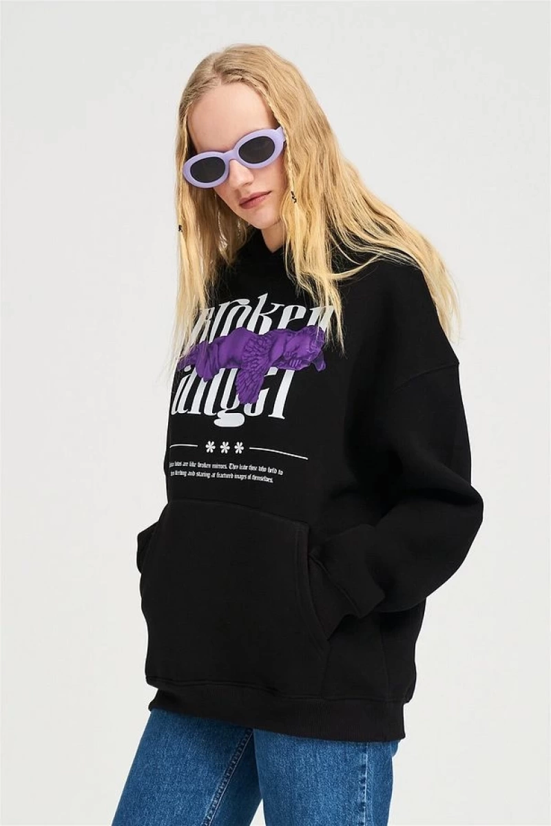Unisex Broken Angel Sweatshirt Hoodie Siyah