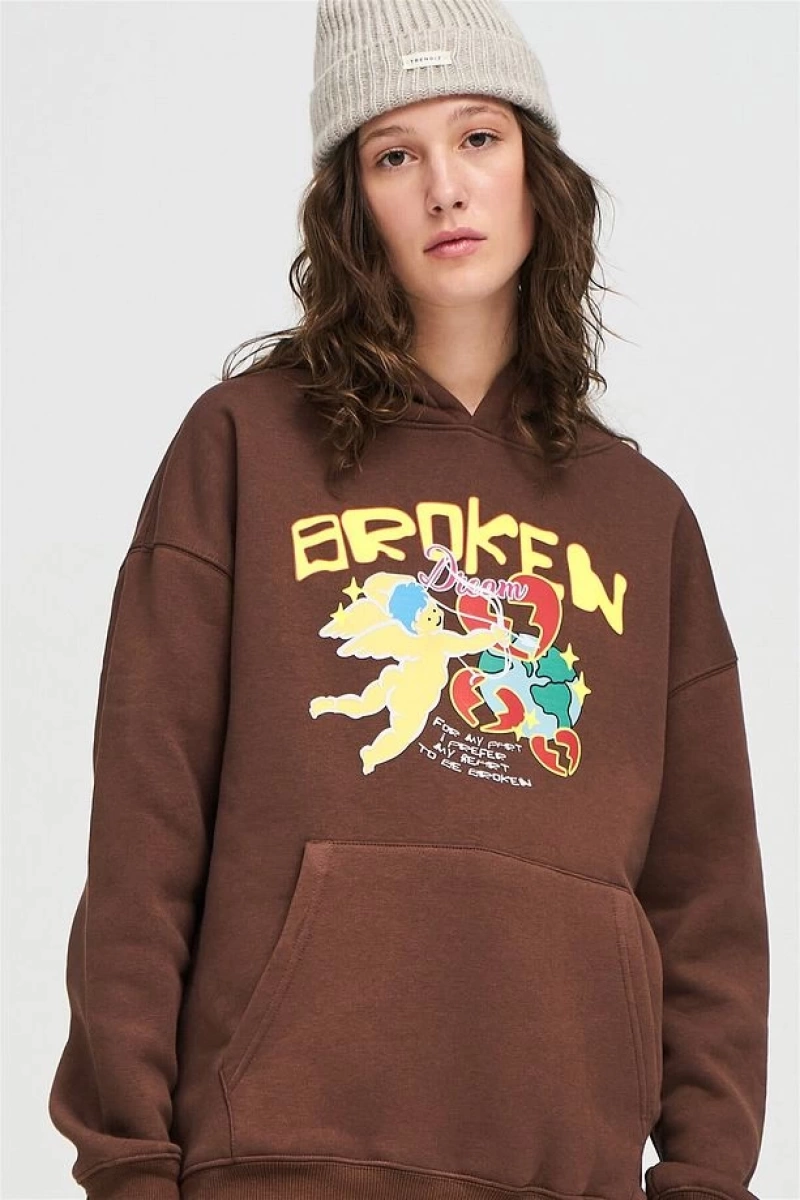 Unisex Broken Dreams Sweatshirt Hoodie Kahverengi
