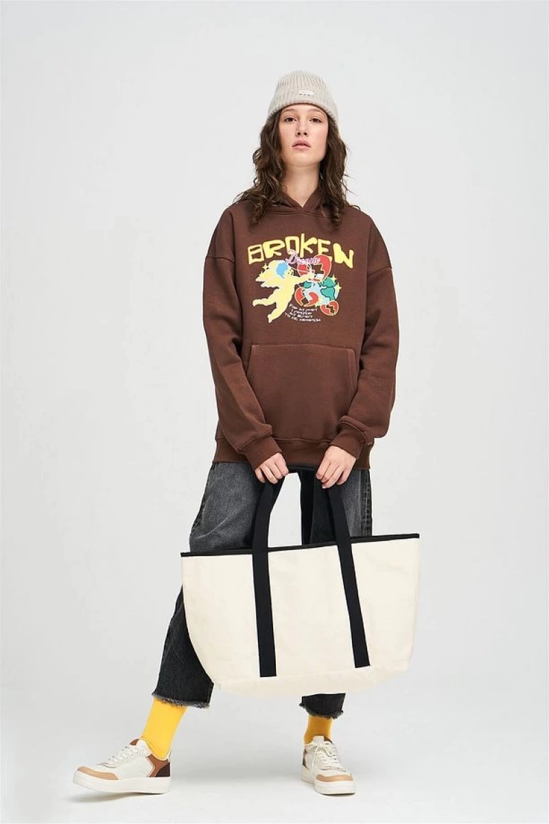 Unisex Broken Dreams Sweatshirt Hoodie Kahverengi