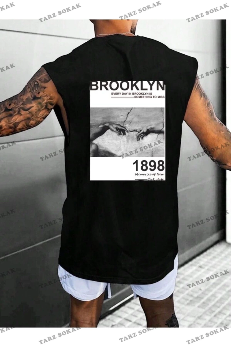 Unisex  BROOKLYN BASKILI OVERSİZE KOLSUZ
