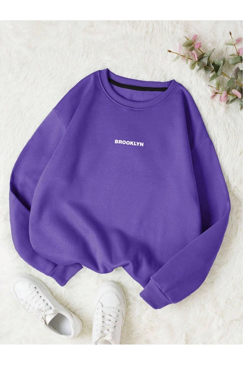Unisex Brooklyn Özel Renkli Oversize Bisiklet Yaka Pamuklu Sweatshirt