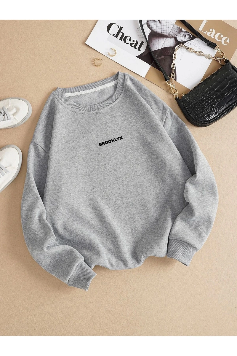 Unisex Brooklyn Özel Renkli Oversize Bisiklet Yaka Pamuklu Sweatshirt