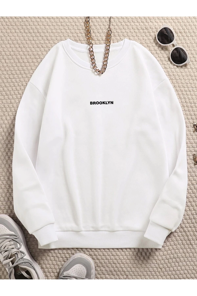 Unisex Brooklyn Özel Renkli Oversize Bisiklet Yaka Pamuklu Sweatshirt