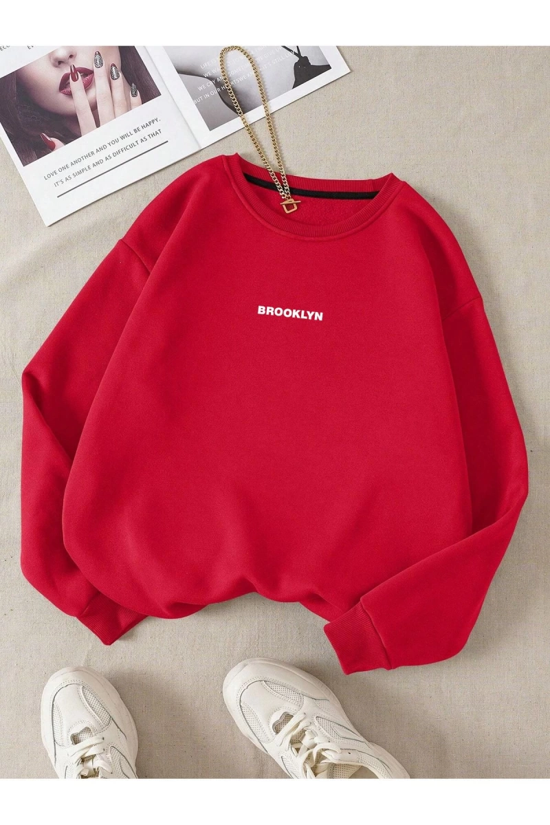 Unisex Brooklyn Özel Renkli Oversize Bisiklet Yaka Pamuklu Sweatshirt