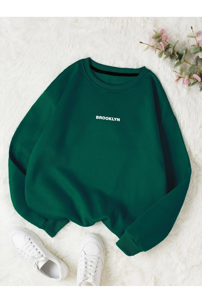Unisex Brooklyn Özel Renkli Oversize Bisiklet Yaka Pamuklu Sweatshirt