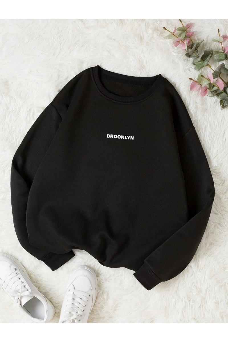 Unisex Brooklyn Özel Renkli Oversize Bisiklet Yaka Pamuklu Sweatshirt