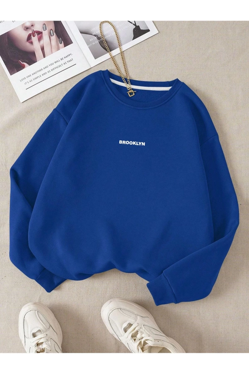 Unisex Brooklyn Özel Renkli Oversize Bisiklet Yaka Pamuklu Sweatshirt