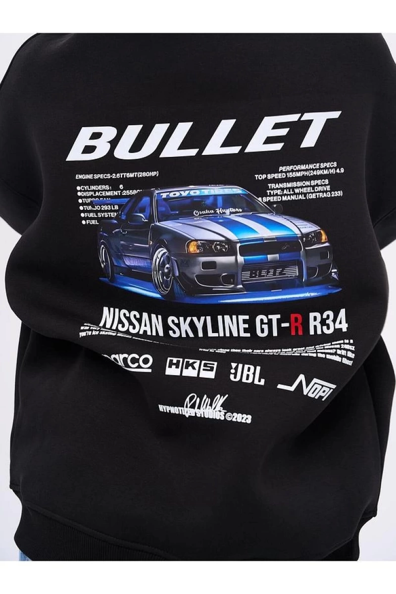 Unisex Bullet Fast and Furious Sweatshirt Siyah
