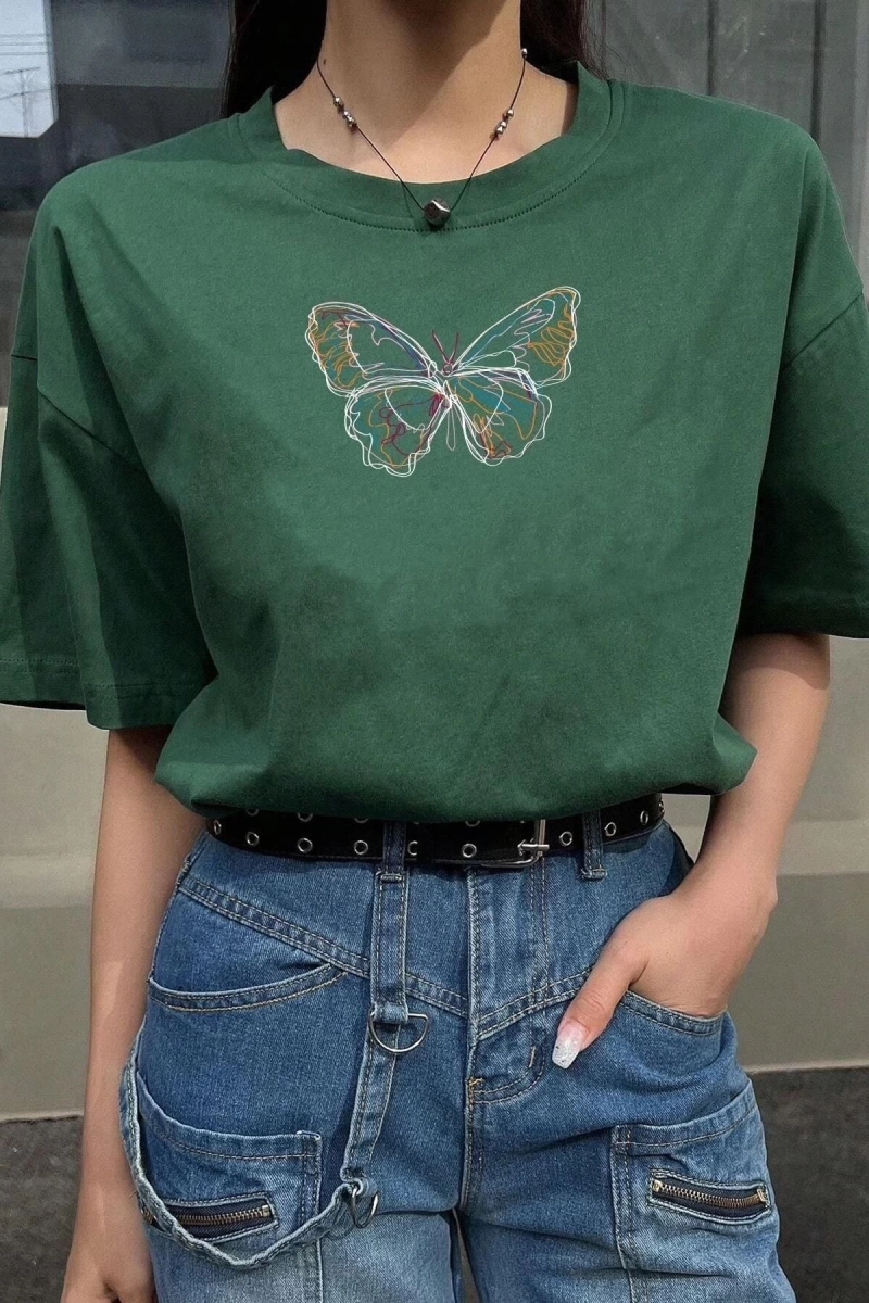 Unisex Butterfly Baskılı T-shirt