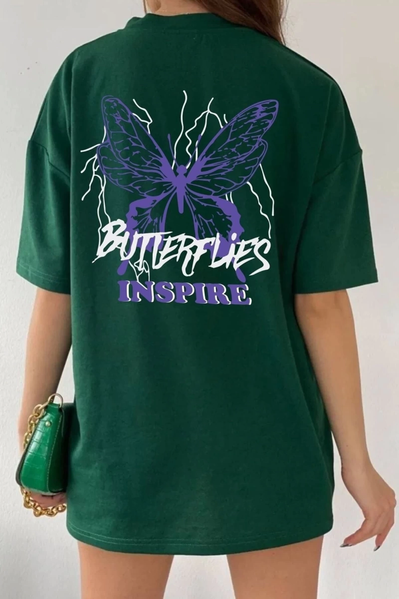 Unisex Butterfly & Letter Graphic Tasarım T-shirt