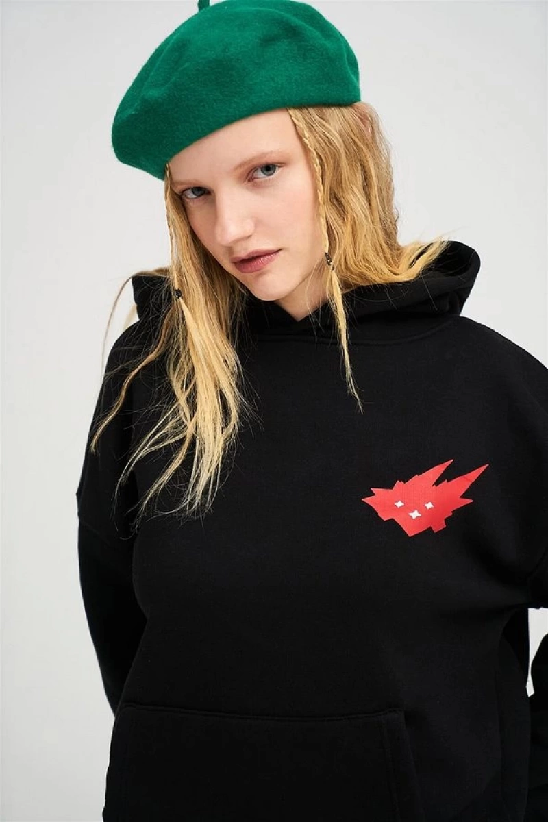 Unisex Cacti Sweatshirt Hoodie Siyah