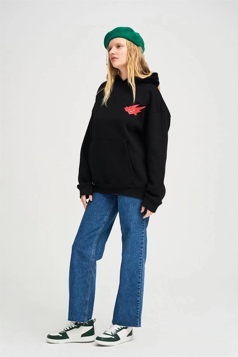 Unisex Cacti Sweatshirt Hoodie Siyah