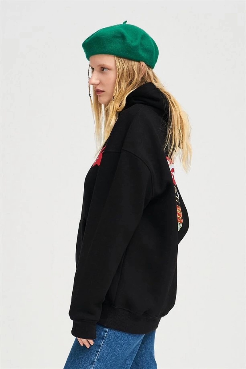 Unisex Cacti Sweatshirt Hoodie Siyah