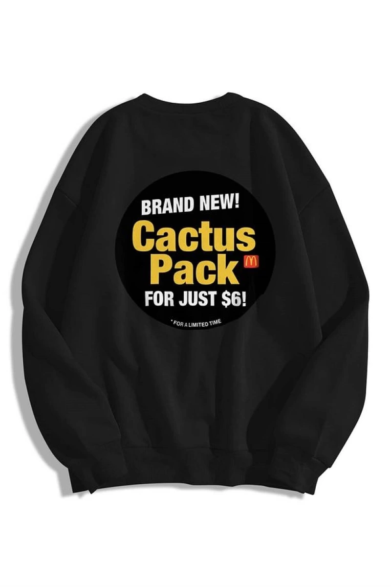 Unisex Cactus Pack Bisiklet Yaka Sweatshirt Kahverengi