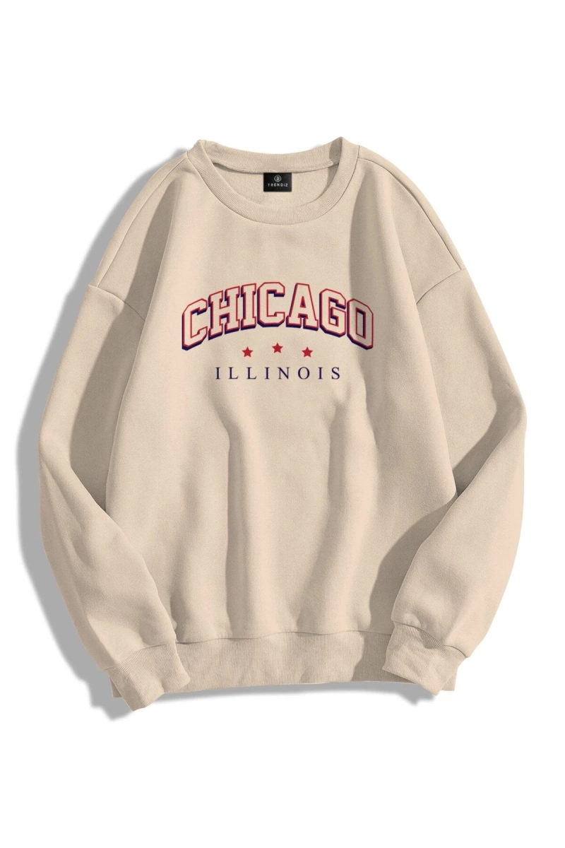 Unisex Chicago Illinois Bisiklet Yaka Sweatshirt