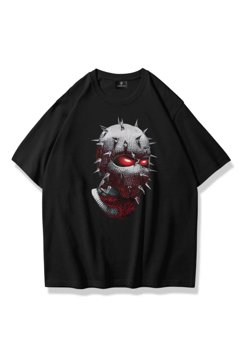 Unisex Çivili Maske Tshirt Siyah