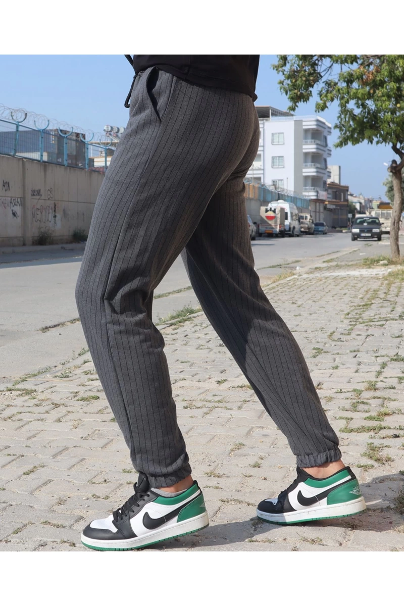 Unisex Çizgili Bel ve Paçası Lastikli Eşofman Altı
