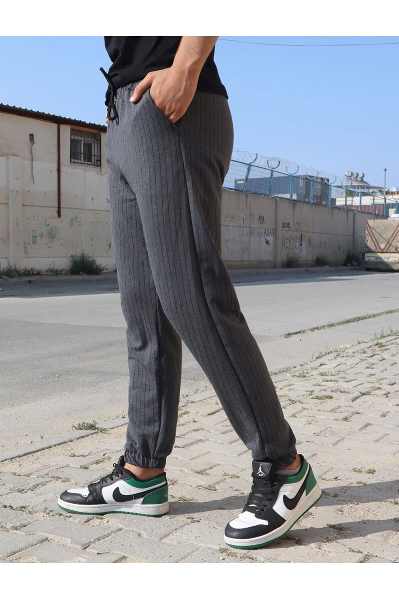 Unisex Çizgili Bel ve Paçası Lastikli Eşofman Altı