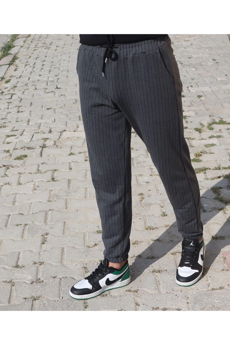 Unisex Çizgili Bel ve Paçası Lastikli Eşofman Altı