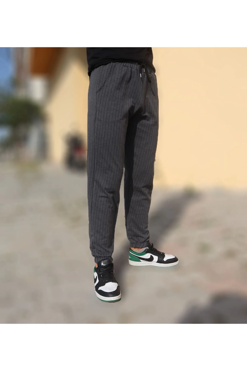 Unisex Çizgili Bel ve Paçası Lastikli Eşofman Altı