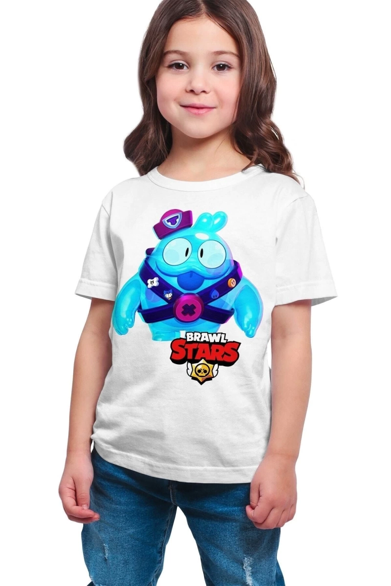 Unisex Çocuk Beyaz Brawl Stars - Squeak Dijital Baskılı T-shirt