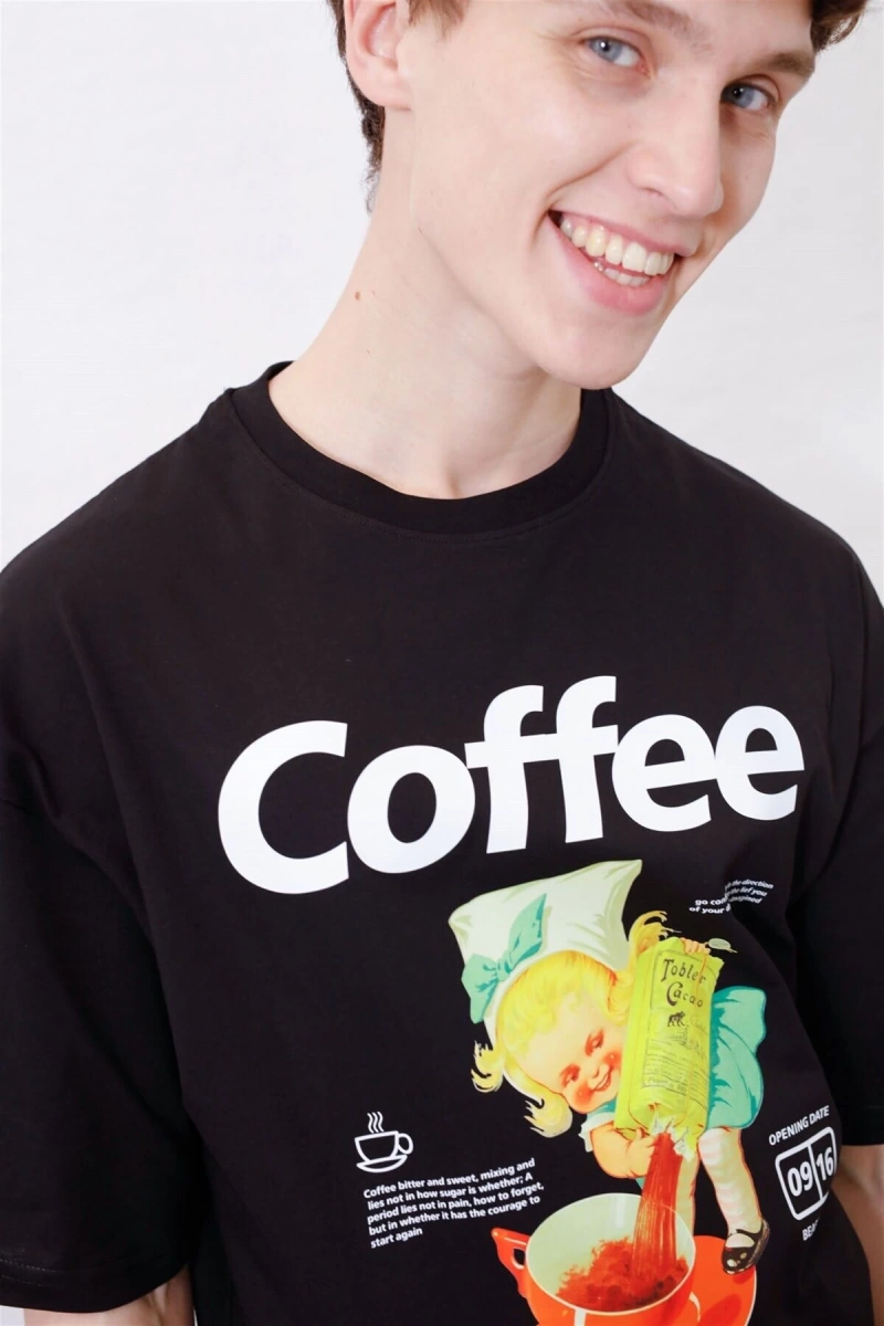 Unisex Coffee Siyah Tshirt