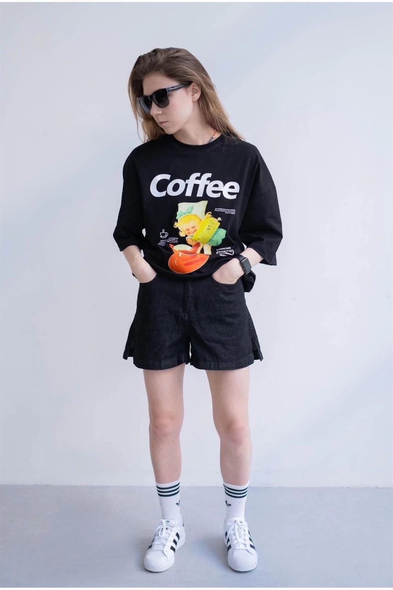 Unisex Coffee Siyah Tshirt